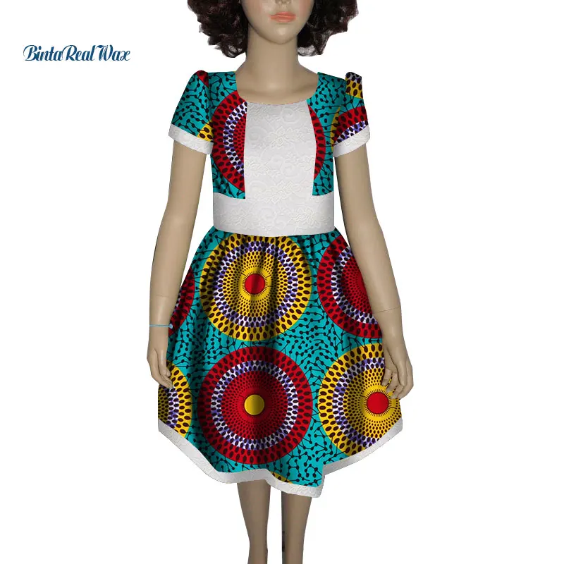 Новые девушки лоскутное кружевное платье с принтом Базен Riche Для детей платье на заказ одежда плюс Размеры Африканский Дизайн Костюмы WYT184
