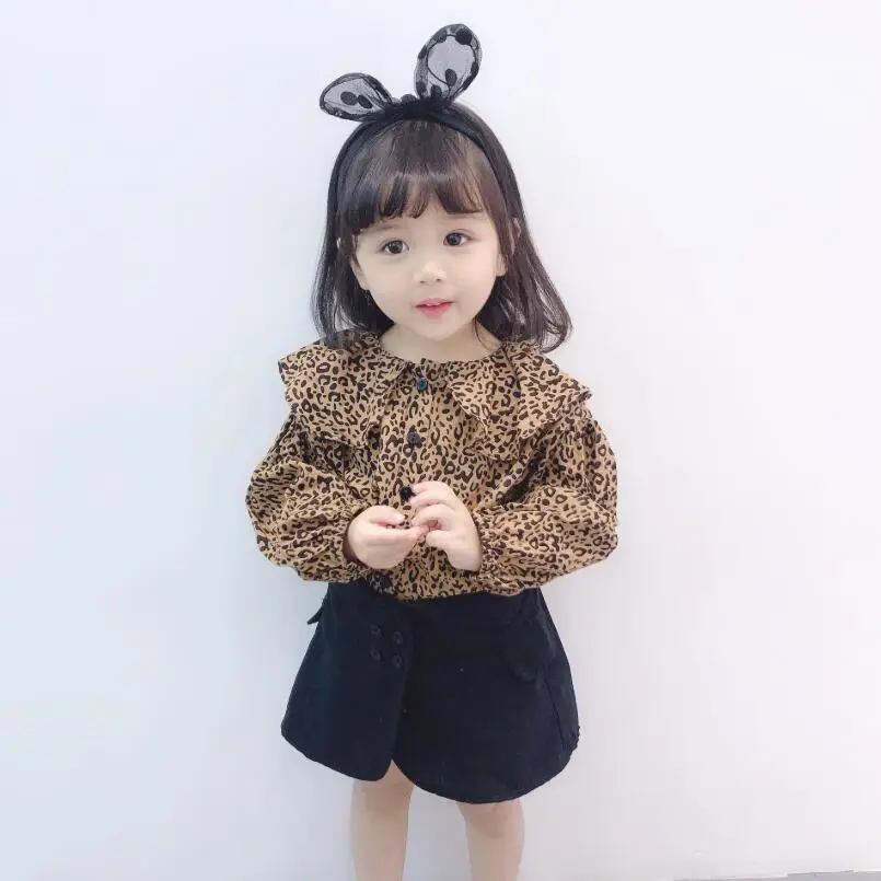 

2019 Girl Blouse Top Leopard Print Shirt For Girls Long Sleeve Lotus Leaf Collar Kids Shirts Girls Blouses Tops Children Clothes