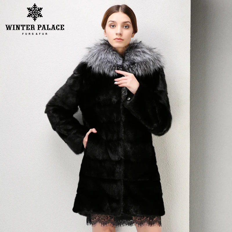 

Fashion Black big fox fur collar fur coat popular styles mink fur coat Genuine Leather winter jacket women Fashion Slim Fur