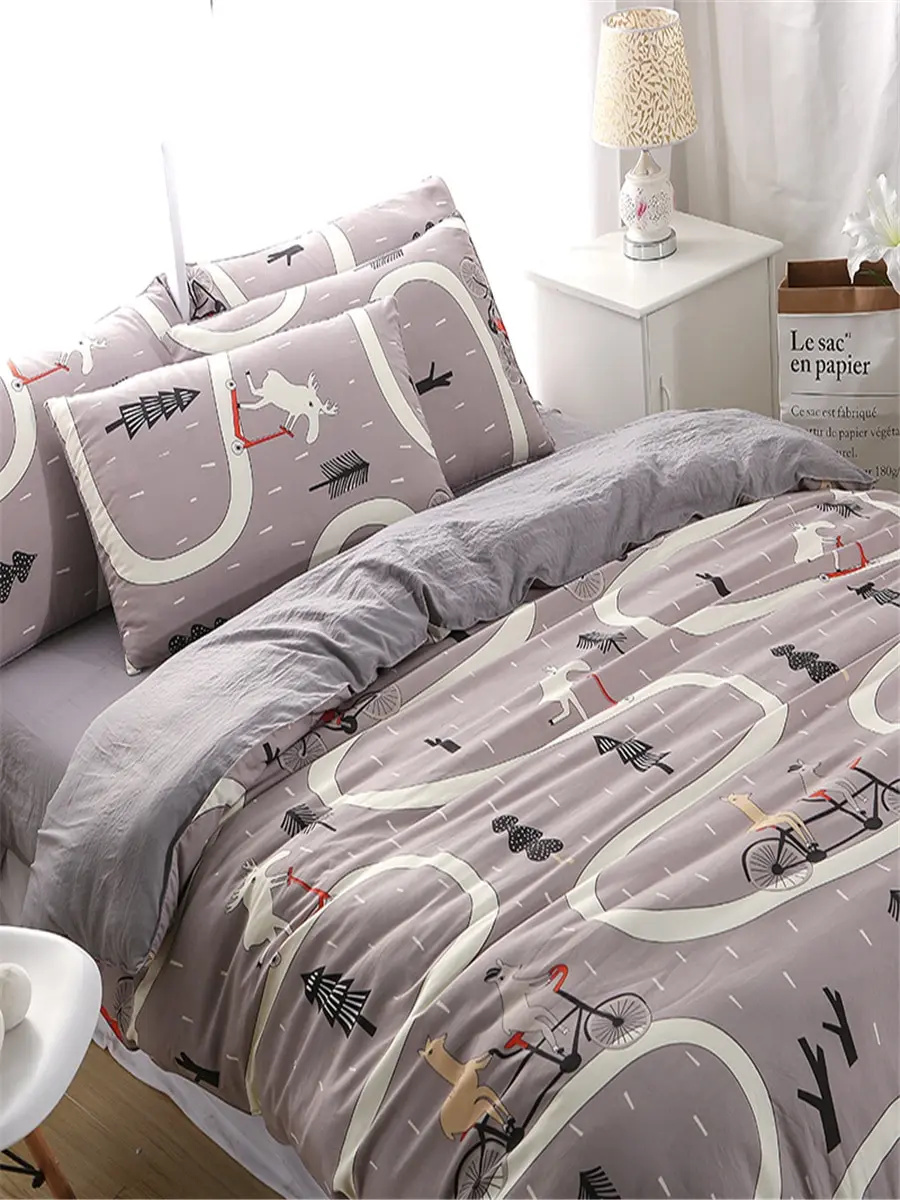 

3/4 Pcs Bedclothes Set Cartoon Pattern Home Comfy Duvet Cover Set
