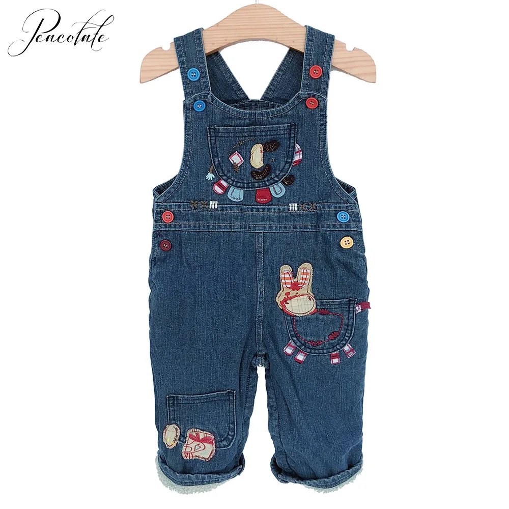 

6M-4Years Winter Infant Toddler Baby Boys Jeans Overalls Cotton Thicken Velvet Denim Pants For Babe Infant Kids Winter Clothing