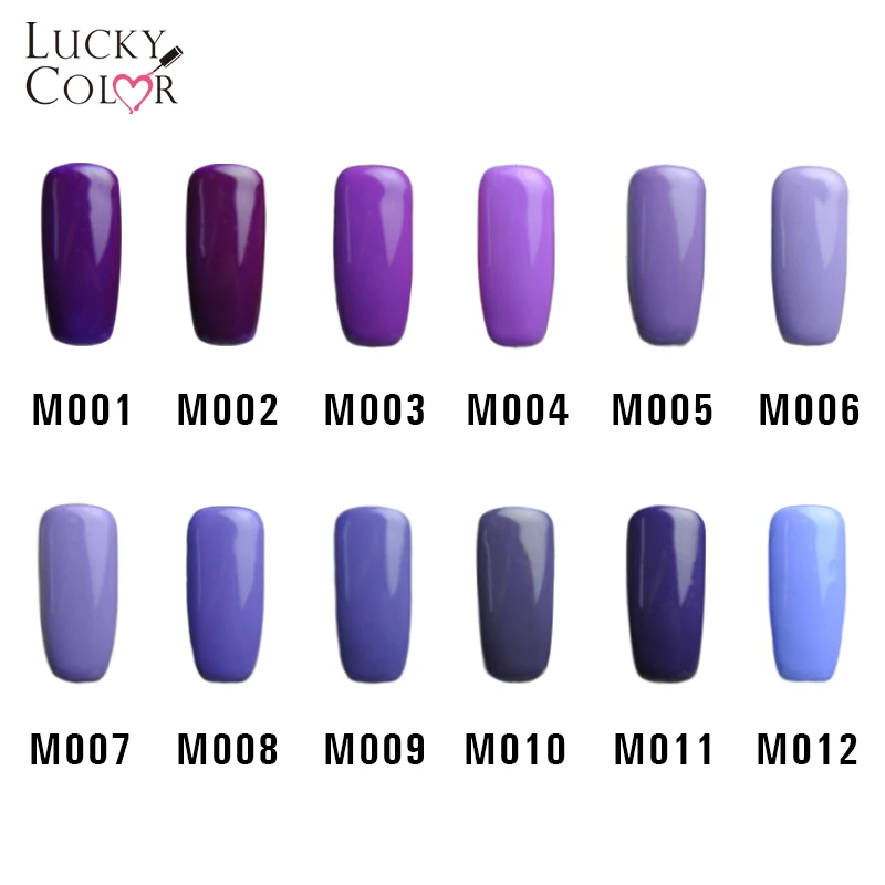 Lucky color, 12 цветов, чистый фиолетовый, серия, Гель-лак для ногтей, высокое качество, долговечный, впитывается, УФ светодиодный для маникюра ногтей, инструменты, 10 мл