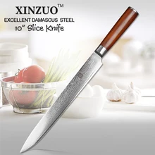 2017 Excelente 10Cr15CoMoV XINZUO 10 pulgadas cleaver cuchillos de acero de Damasco cuchillo de cocina mango de madera pakka sashimi Envío gratis