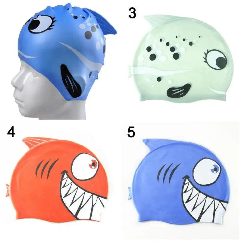 Children Swim Cap Silicone Funny Fish Kids Swimming Bathing Hat for