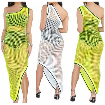 

2019 New One shoulder Hollow out Beach Cover up sexy women Bikini swimsuit Bathing Suit cover ups Robe De Plage Beach Dress