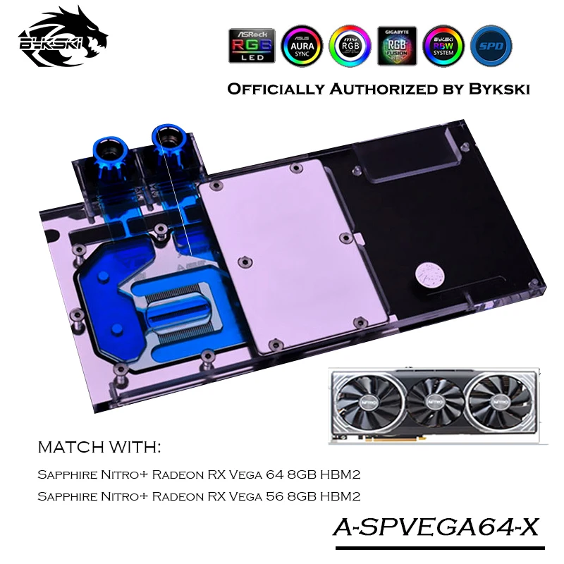 Bykski графический блок GPU с полным покрытием для VGA Sapphire RX Vega 64 8 г HBM2 видеокарта |
