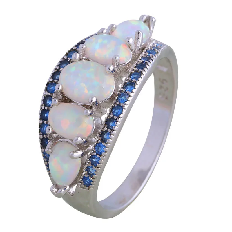 

Fashion Blue Cubic Zirconia White Fire Opal 925 Sterling Silver Ring Gift Party Wedding Oval Opal rings for women R186