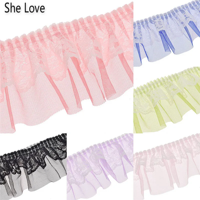 

She Love 1Yard/lot Pink Blue Color Double Layers Mesh Lace Trim For DIY Sewing Applique Decoration Accessories