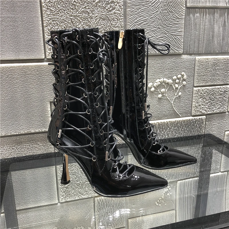 Negro De vino T Tacones Dipsloot verano Corte Pictures Tobillo Damas Correa 2019 Mujeres Sexy as Tinto etapa Encaje Zapatos Toe Señaló Stiletto Sandalias Vestido Botas wqqRtfg