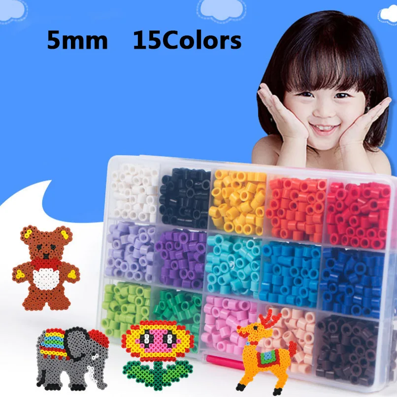 

5mm 15 Colors 1500pcs Hama Beads Set Toy 3D DIY EVA Hama Perler Beads Building Kits Learning Toys For Children Tools