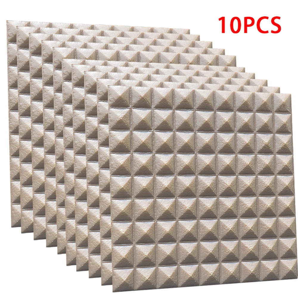 

10 Pcs Foam 3D Brick Wall Stickers Self-Adhesive DIY Wallpaper Tile Wall Stickers for Panel Background Bedroom Decor