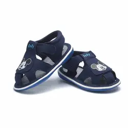 Для маленьких мальчиков обувь с Микки Маусом дизайн холст мягкие Нескользящие обувь без застежки новые детские ботинки