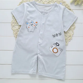 

-Baby Clothes Infant Rompers Short-Sleeves O-Neck Buttons-Up 100% Cotton Summer Rompers One-Piece Clothes 6-12 Months