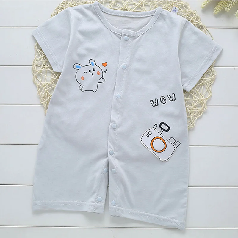 

Infant Rompers Short-Sleeves O-Neck Buttons-Up 100% Cotton Summer Rompers One-Piece Clothes 6-12 Months