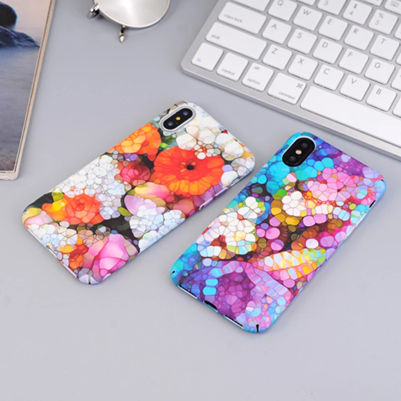 Kisstop Top Quality Colorful Marble Phone Case For iPhone X Flower Painted Fundas Cover 6 6s 7 8 Plus |
