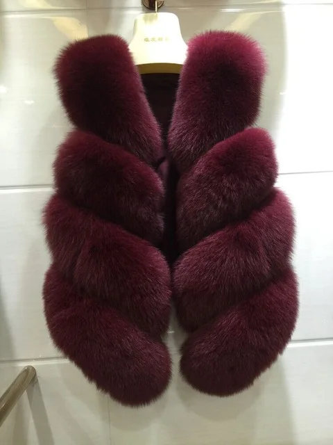 Dark Red BF меховой жилет из натурального Лисьего меха, роскошная Брендовая женская верхняя одежда, пальто, куртка из натурального серебристого меха, жилеты из натурального меха лисы, жилет BF-V0121 - Цвет: Dark Red