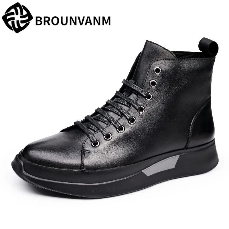 

Men's leather shoes for the autumn and winter black lace up shoes soled shoes tide all-match Kobron leisure shoes