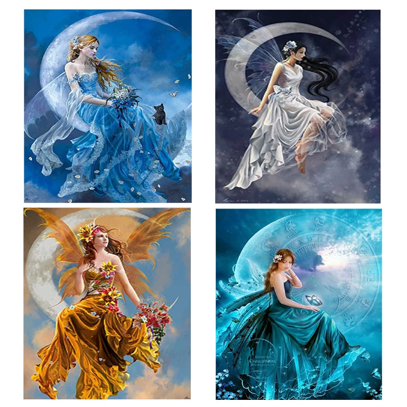 Алмазная вышивка портрет moon beauty 5d diy алмазная живопись девушка Ангел круглая