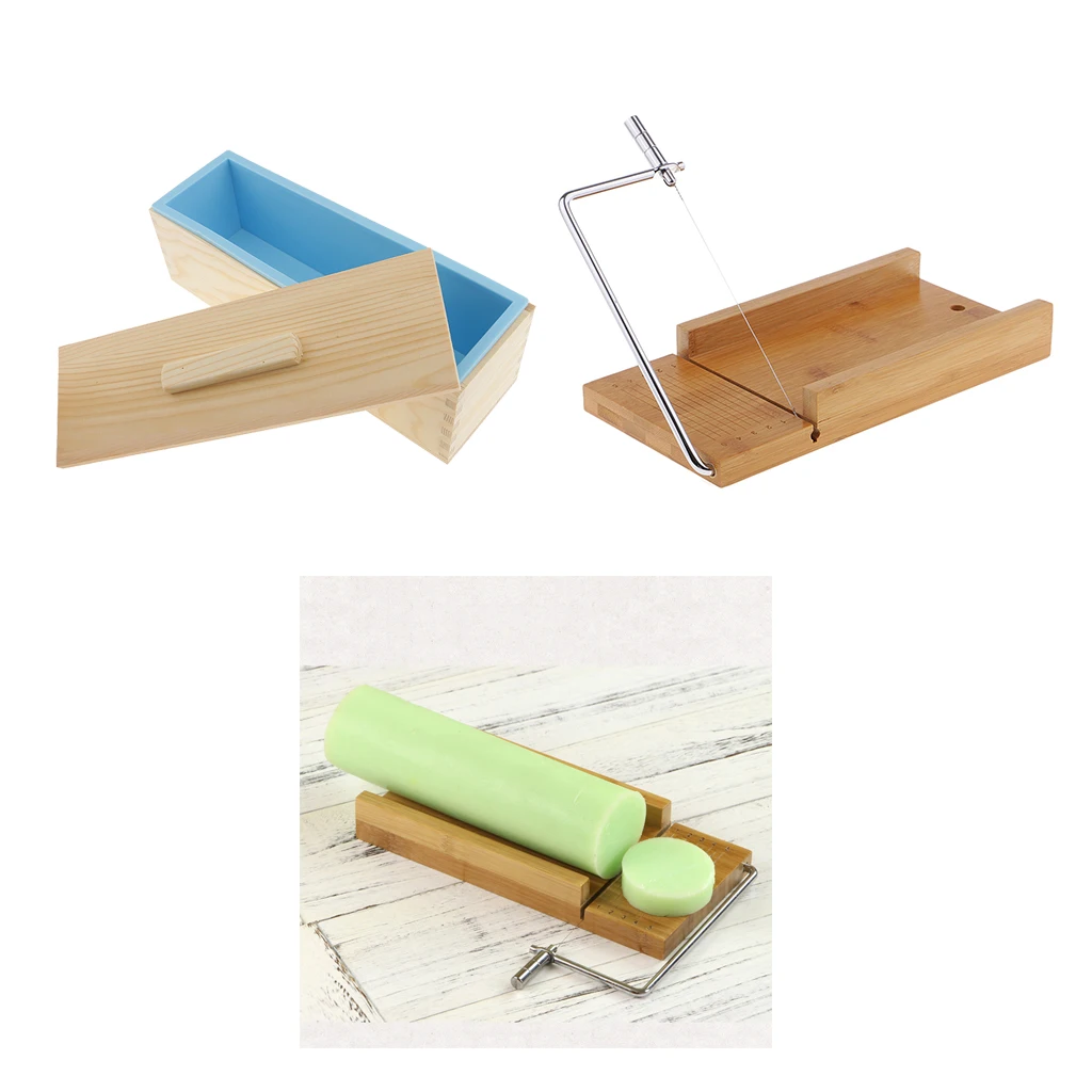

2 Pieces/set Soap Cutters Mold Cutting Tool With Wire Slicer + 1200ml Silicone Soap Loaf Mould With Wood Box