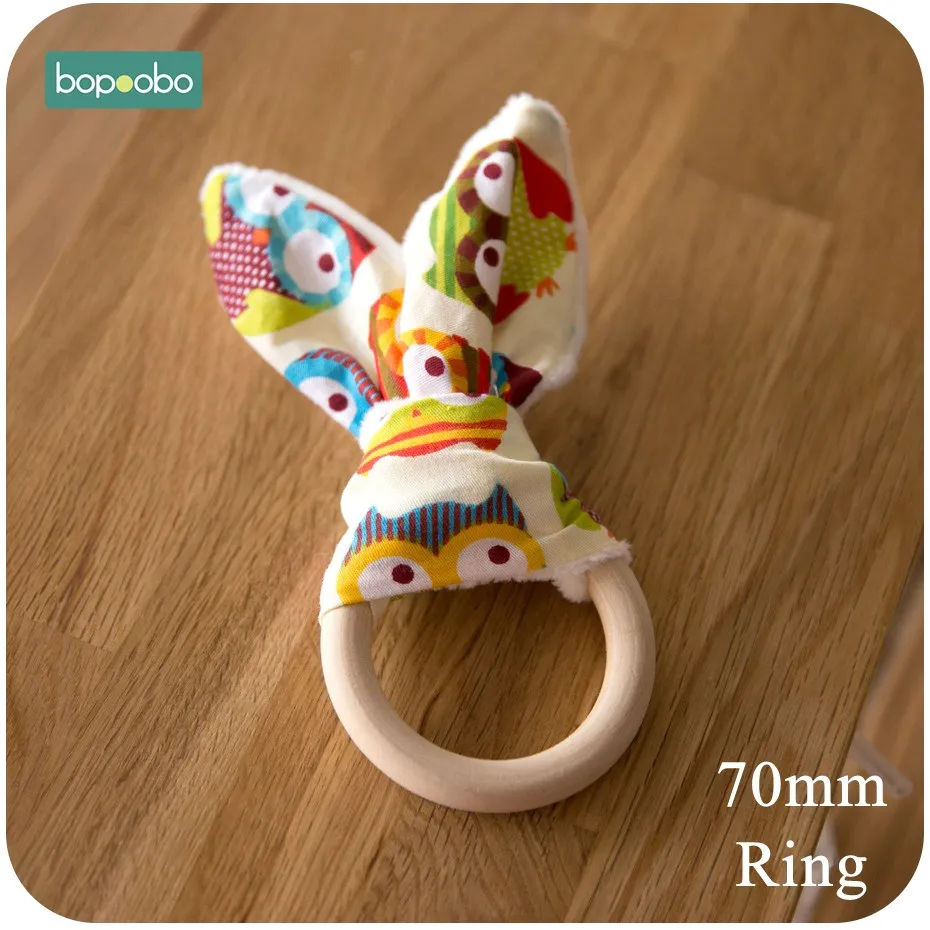 Bopobo, Детские Органические браслеты с заячьими ушками, 56 мм, кольцо, игрушка для новорожденных, Экологичная игрушка Монтессори, деревянный прорезыватель, браслеты, детский Прорезыватель - Цвет: 70mm Owl