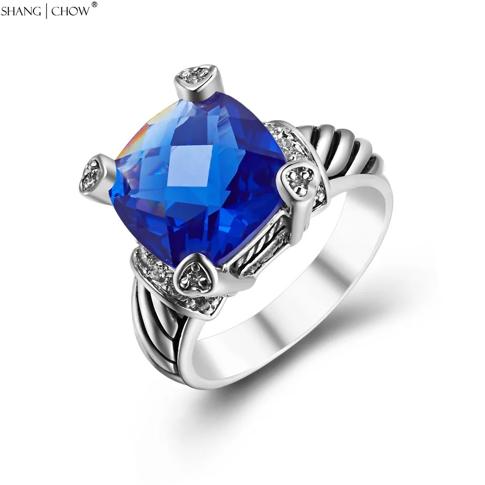 

Luxury Fashion Jewelry for women BALL GOWN Birthday gift Golden Around Blue 925 Sterling Silver Ring R1232