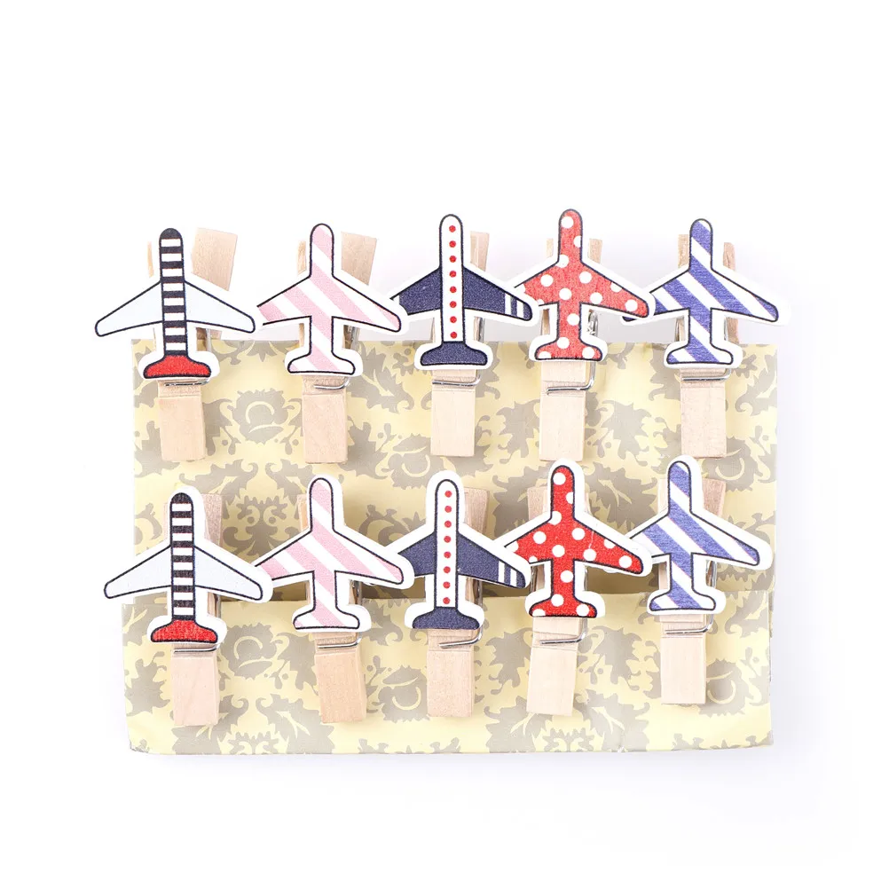 

10 pcs/pack Cartoon Plane Wooden Clip Photo Paper Craft DIY Clips Clothespin Craft Clips Party Decoration