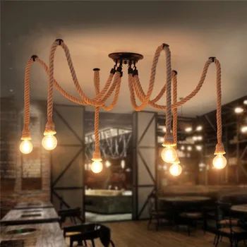 

Smuxi Vintage Retro Industrial Spider Loft Hemp Rope Lights 4 6 8 10 12 Heads Ceiling Lights For Dining Room Bar MING
