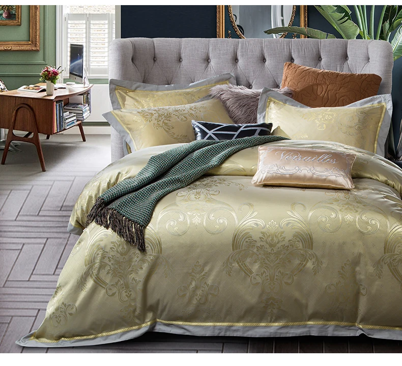 Luxurious Gold Satin Jacquard Silk/Cotton 18 Color Designs Bedding Set