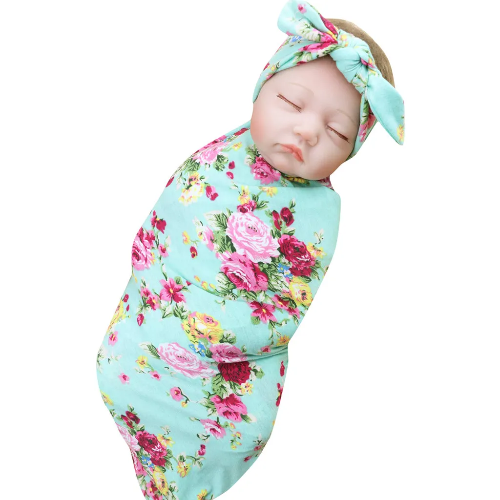 Детское одеяло для новорожденных из 100% хлопка с повязкой на голову с цветочным рисунком для душа, Подарочные мешки с принтом, спальные
