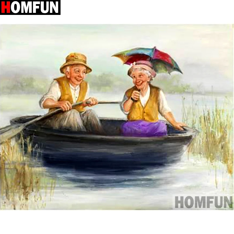 

HOMFUN Full Square/Round Drill 5D DIY Diamond Painting "Old man ship" Embroidery Cross Stitch 5D Home Decor Gift A13091