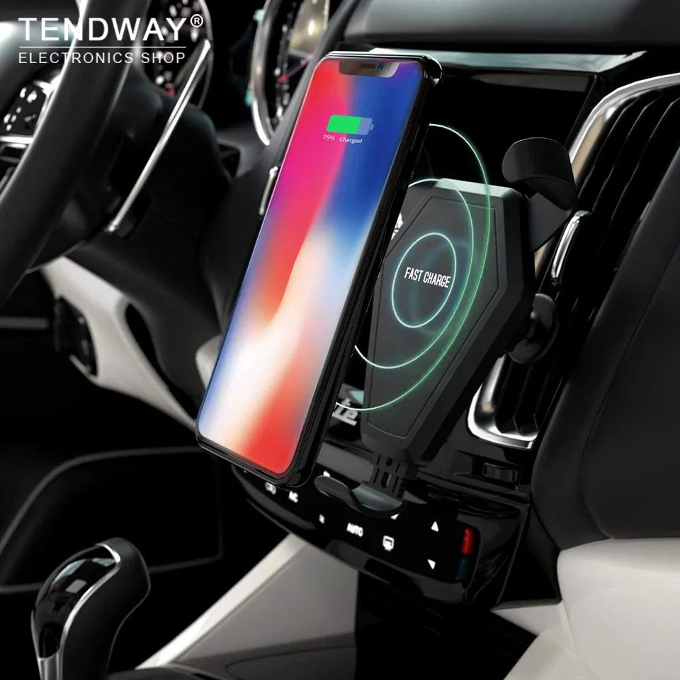 Tendway Qi Fast Wireless Car Charger Qc 2.0 Quick Mobile Phone Charger Gravity Car Phone Holder Stand Auto Wireless Car Charger