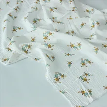 Хлопковая и льняной креп ткань двойная газовая детская одежда с принтом ткань пузырьковая пряжа противомоскитные брюки пижамы ткань