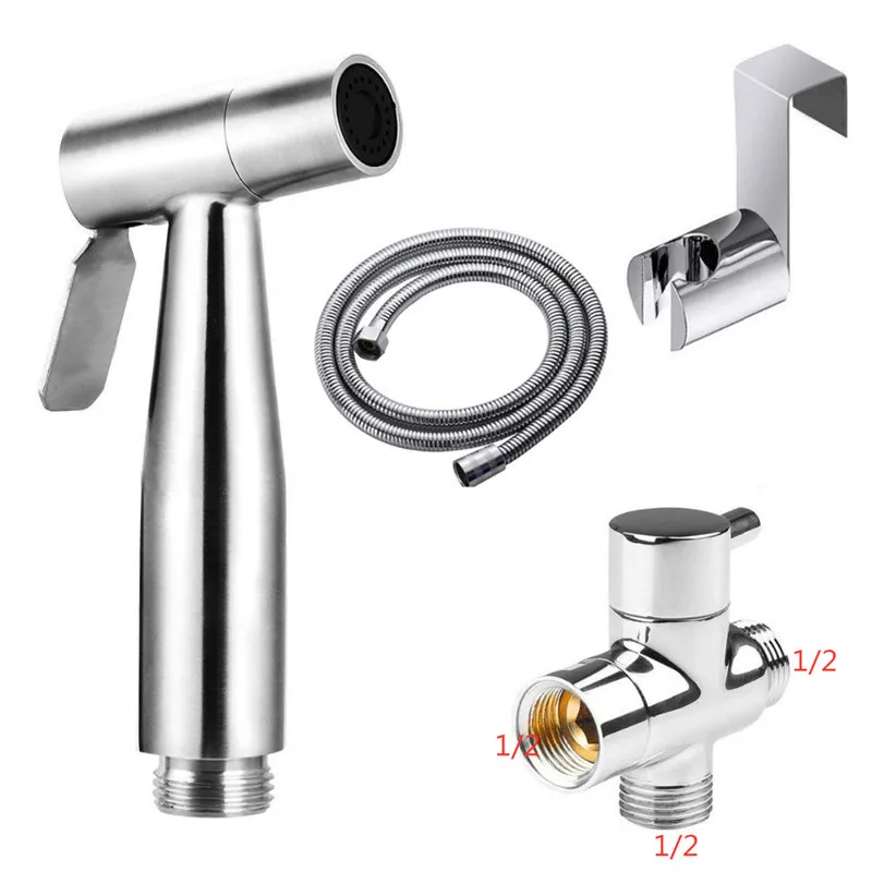 Billige LIUYUE Bidet Spritzpistole Edelstahl Wand Montiert Wc Handheld Bidet Spray Gun Set Shunt Ventil Bad Zubehör Shattaf