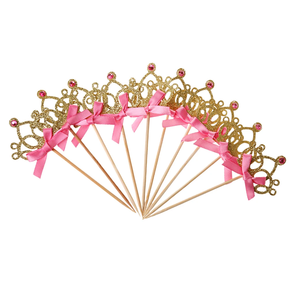 10pcs Pop Crown Cake Topper Sparkle Wedding Decor Engagement Party Supplies Gold