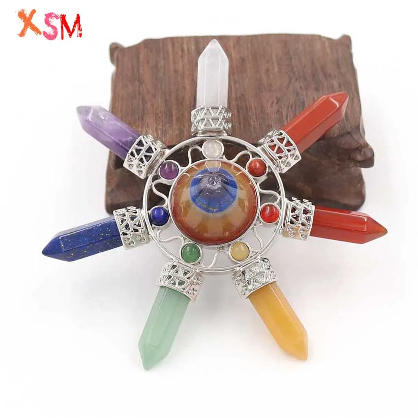 

xinshangmie Reiki Healing 7 Chakra Crystals Taper Pyramid Energy Generator Hexagonal Prism 7 Points for Reiki Balancing