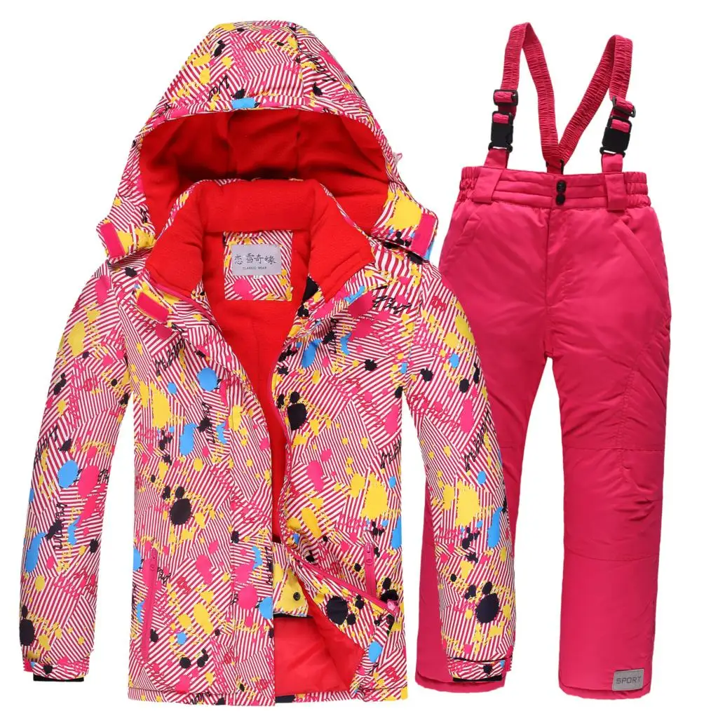 Детский лыжный костюм детские ветрозащитные водонепроницаемые цветные спортивные костюмы для девочек и мальчиков, куртка для сноуборда и штаны комплекты зимней одежды - Цвет: as picture