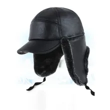 Кожаная шапка для пожилых женщин, Зимняя кепка для защиты ушей, Мужская зимняя теплая ветрозащитная Кепка для отца, зимняя хлопковая меховая шапка, B-8569