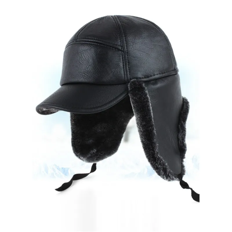 

Elder Leather Hat Female Winter Ear Protection Cap Men's Winter Warm Windproof Cap Father Winter Cotton Fur Hat B-8569