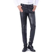 Стиль Мода Для Мужчин's Бизнес Slim Fit Пять карманов эластичные удобные черные Искусственная Кожа Штаны Джинсы Брюки для Для мужчин
