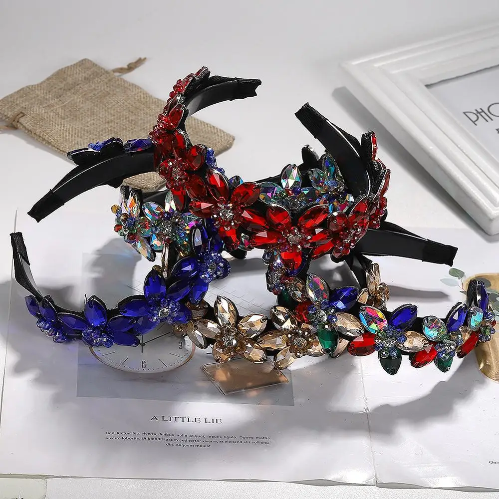 

Girlgo Bohemia Flower Bling Crystal Hairbands for Women 2019 Luxury Glass Hair Accessories Jewelry Wedding Party Sister Gift Hot