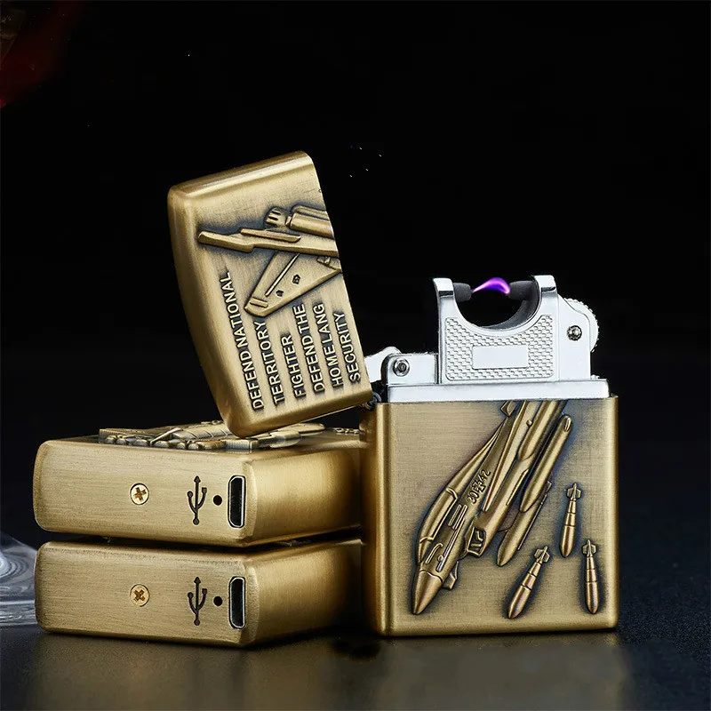 

USB Electronic Pulse Charge Windproof Lighters Bronze Embossing Charging Arc Lighters Creative Metal Cigarette Lighter Man Gift