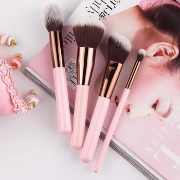 

Anmor 4Pcs Pink Face Makeup Brush Set Rich Synthetic Hair Foundation Powder Blush Blending Make Up Brush Kit Maquillage