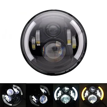 

60W 7" Led Motorcycle Headlight DRL Angel Eye White Half Halo & Amber turn singal Hi/Lo Beam For Harley Davidson Touring Softail