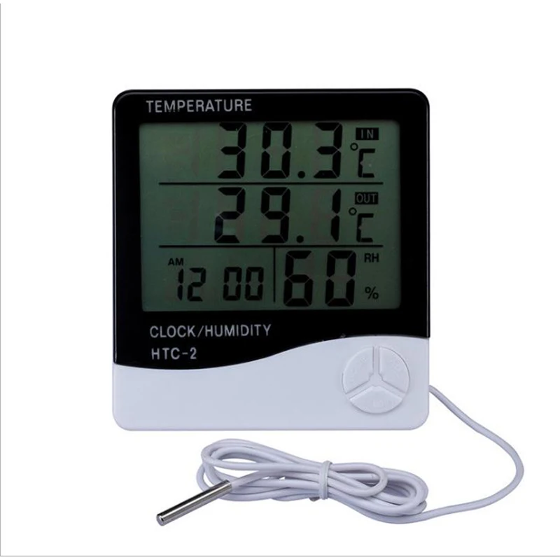 

Digital Thermometer Hygrometer Electronic LCD Temperature Humidity Meter Weather Station Indoor Outdoor Clock HTC-2 Thermometre