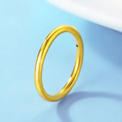 1 шт. Настоящее чистое 24K желтое золото 3D гладкой формы кольцо полоса 1.1mmW Женская Девушка тонкое кольцо US 6-9