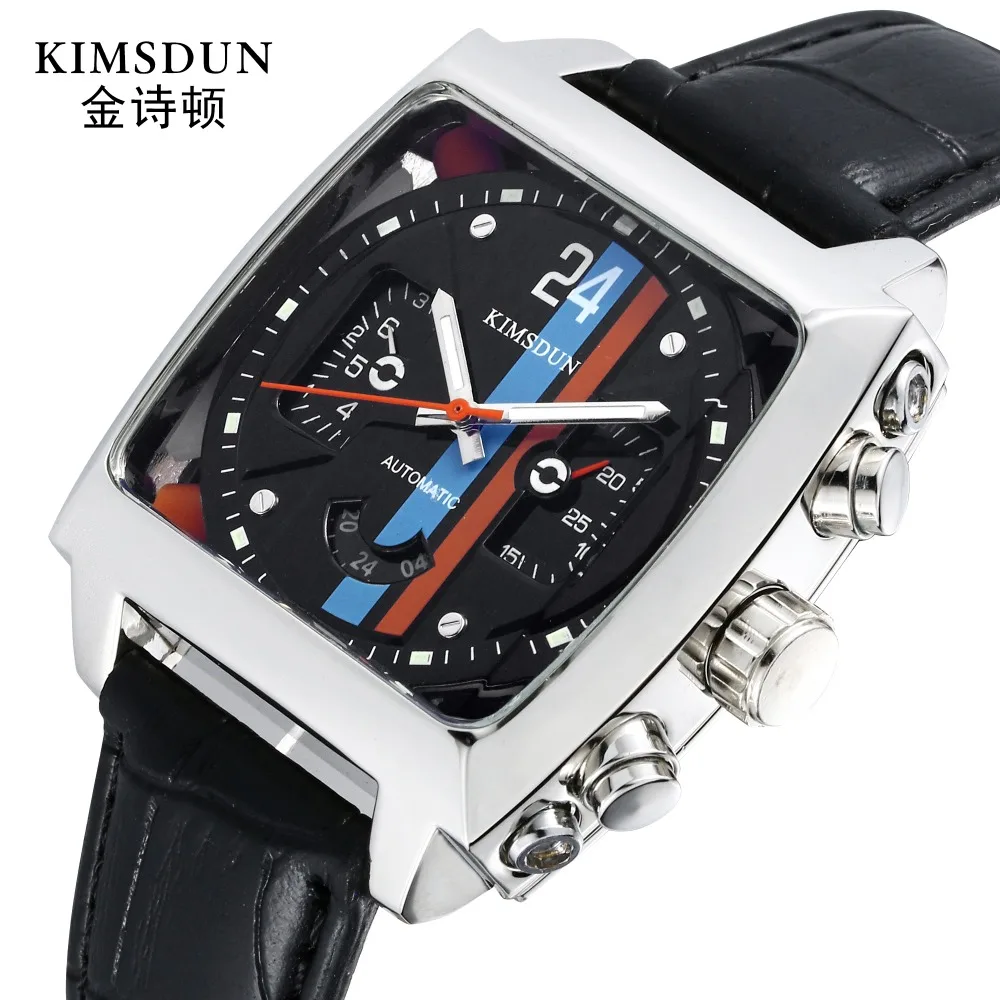 

KIMSDUN top brand men's luxury fashion automatic mechanical watch leather strap luminous calendar display Relogio Masculino