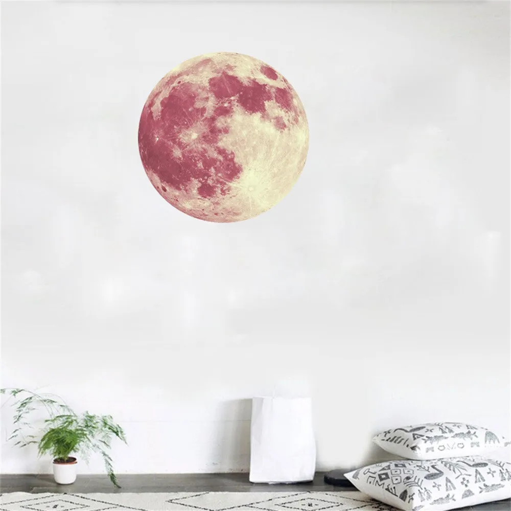 40 см светящаяся 3D Луна Наклейка Большая Луна флуоресцентная Наклейка на стену спальня съемная ПВХ светится в темноте наклейка домашний декор