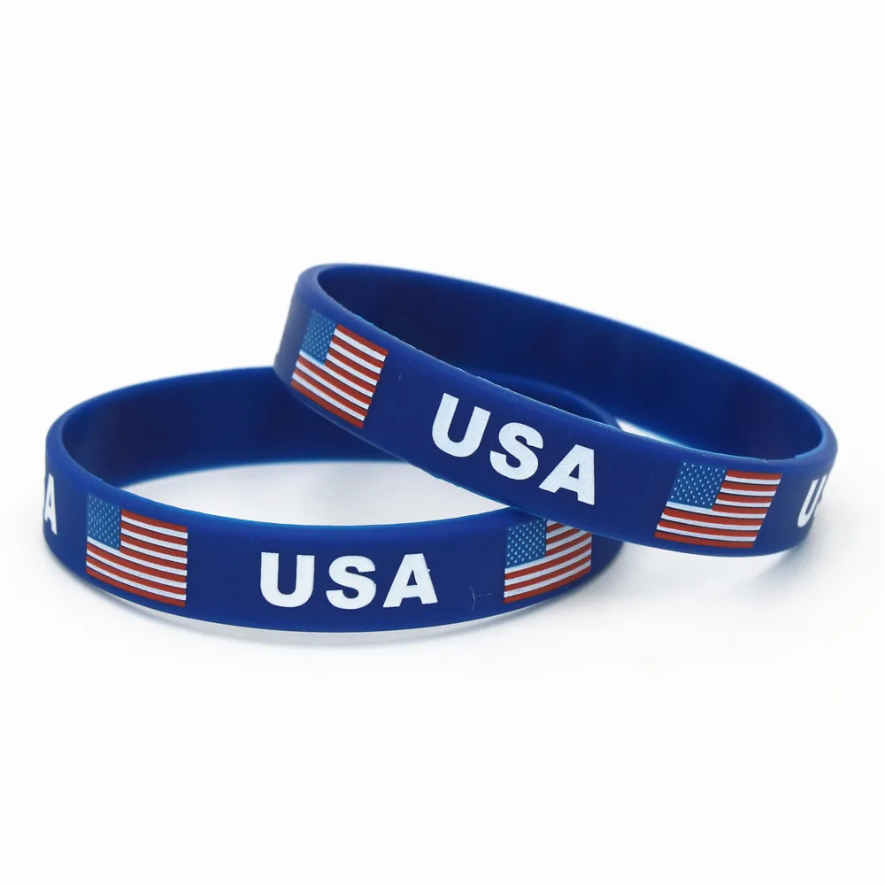 1PC USA American Flag Silicone Wristband Blue Football Sports Souvenir
