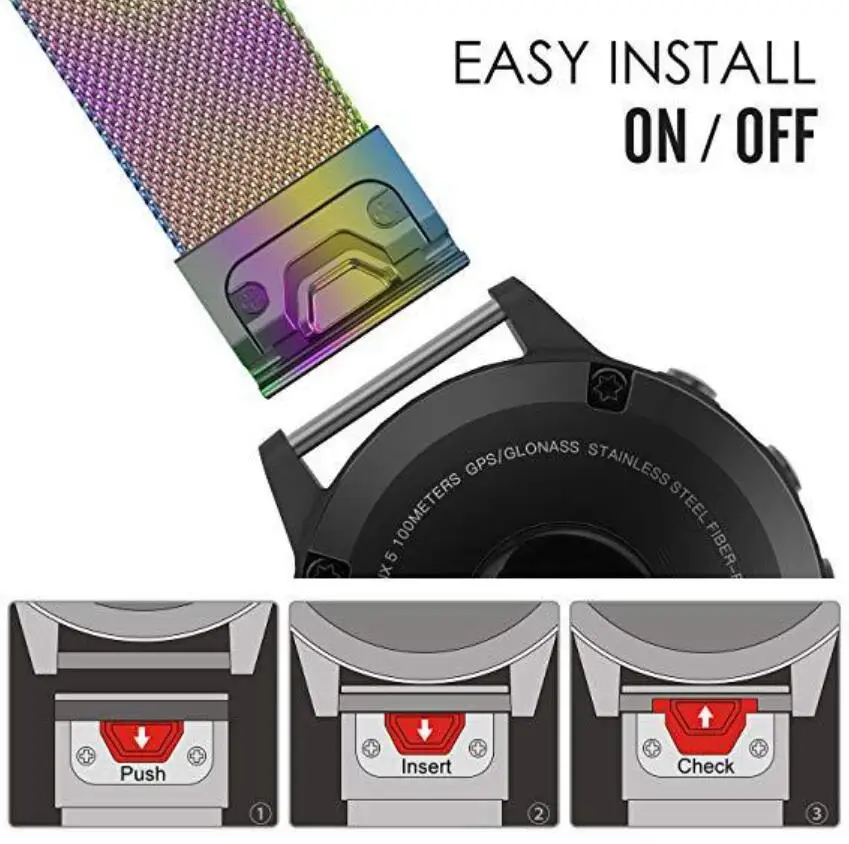 KINGBEIKE 5 Colors Metal Strap With Easy Fit Milanese Watchband For Garmin Fenix 5 Watch Quick Disassembling Replacement Bands