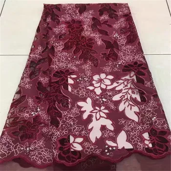 

2018 Latest African Lace Fabric High Quality Nigerian Tulle Lace Fabric With Sequins Red Color Organza Lace Fabric F52-2